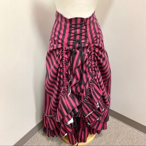 Goth Pirate Victorian Bustle Skirt Striped Ruffled